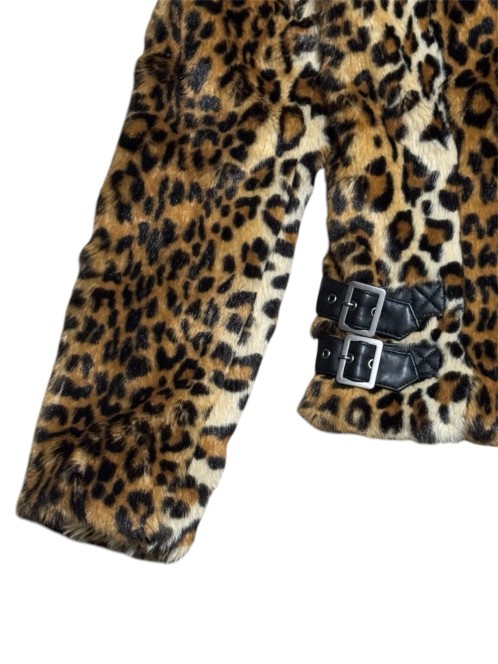 087 REBECCA MINKOFF Women’s Hudson Faux Fur Moto Jacket - Leopard Print Small - Picture 7 of 11